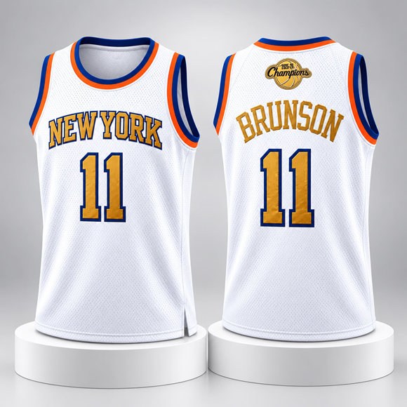 Men's New Yok Knicks #11 Jalen Brunson White 2026 Ring Night Gold Stitched Basketball Jersey